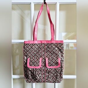 Vera Bradley Handbag Frill Floral Geometric Tote Bag Retro Vinyl MCM Purse